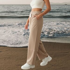 Everyday Wide-Leg Pull-On Pants in Taupe